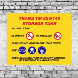 Trans TM 85W140 Storage Tank Sign