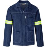 BLUE Cast Premium 100% Cotton Denim Jacket - Reflective Arms & Back - Yellow Tape