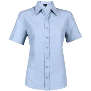 LIGHT BLUE Ladies Short Sleeve Oxford Shirt - Light Blue