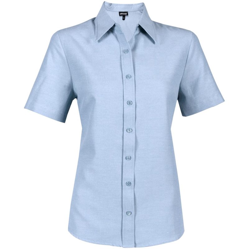 LIGHT BLUE Ladies Short Sleeve Oxford Shirt - Light Blue