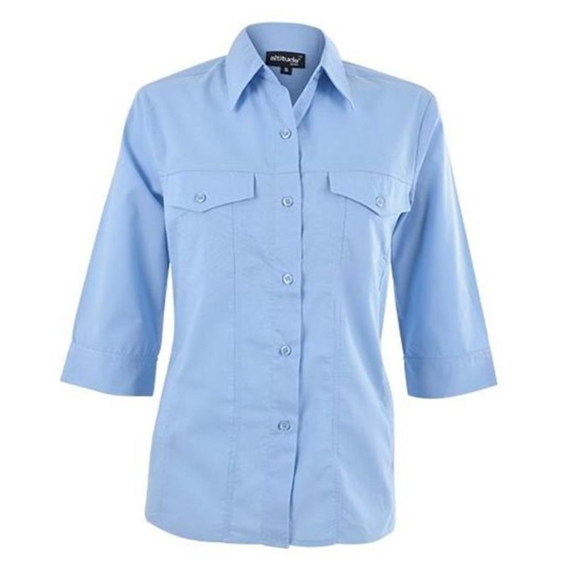 SKY BLUE Ladies 3/4 Sleeve Sally Casual Shirt - Sky Blue