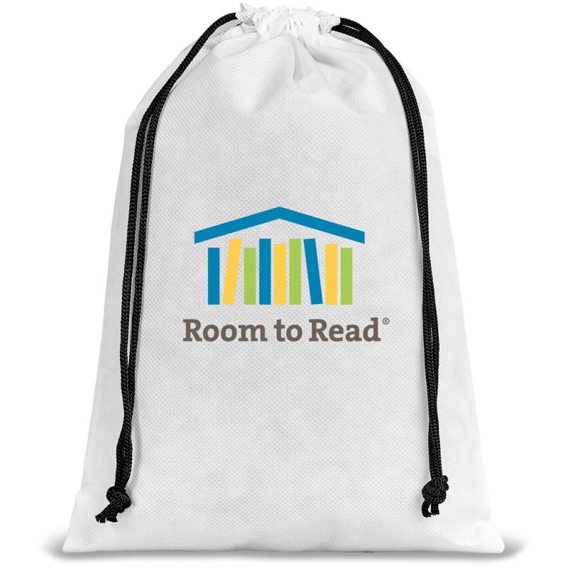 SOLID WHITE Quando Non-Woven Drawstring Pouch