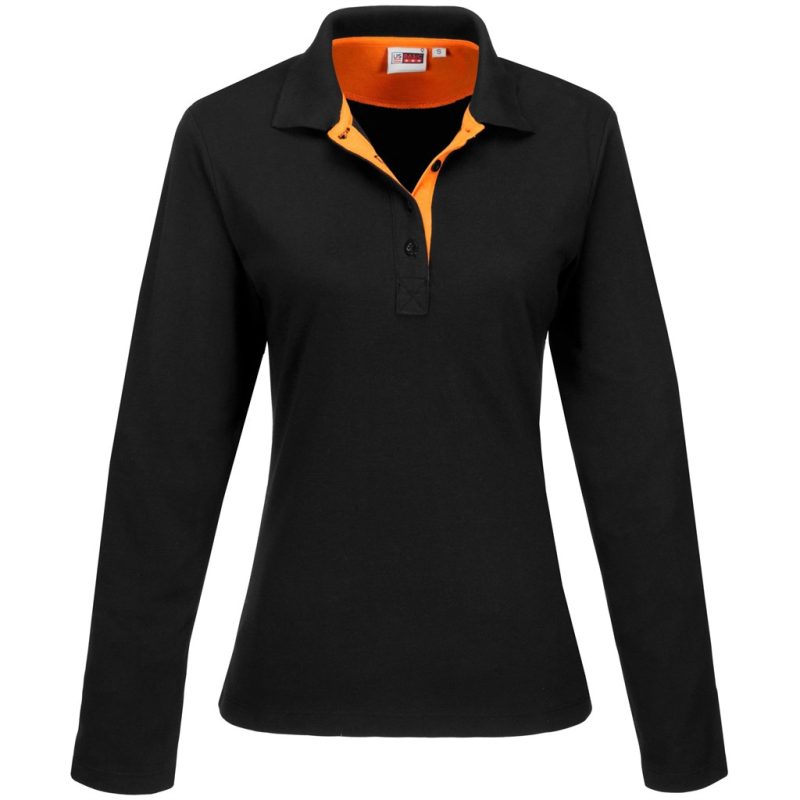 ORANGE Ladies Long Sleeve Solo Golf Shirt - Orange