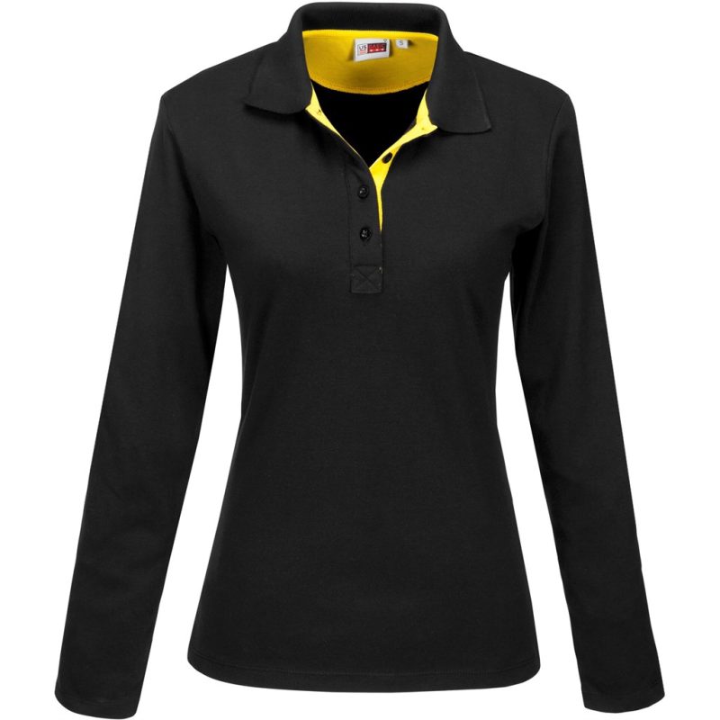 BAS-7779-Y_1024X1024 YELLOW Ladies Long Sleeve Solo Golf Shirt - Yellow