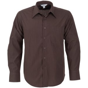 BROWN OLD Mens Long Sleeve Manhattan Striped Shirt - Brown Old