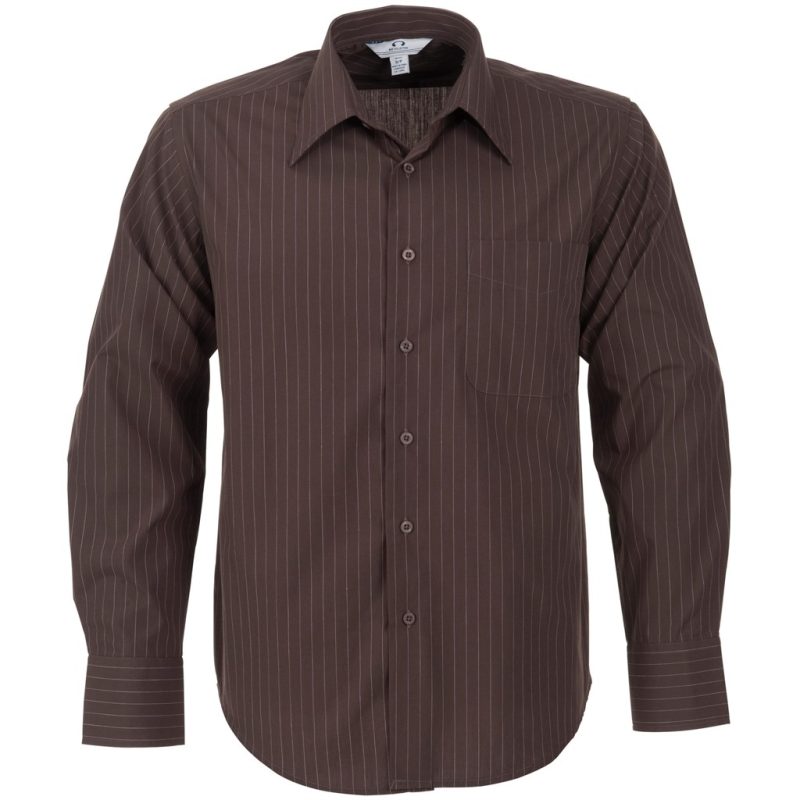 BROWN OLD Mens Long Sleeve Manhattan Striped Shirt - Brown Old