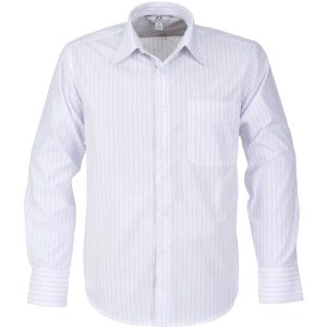 WHITE NAVY Mens Long Sleeve Manhattan Striped Shirt - White Navy