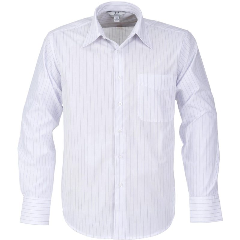 WHITE NAVY Mens Long Sleeve Manhattan Striped Shirt - White Navy
