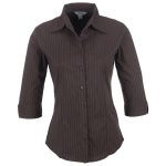 BIZ-3625-BR_1024X1024 BROWN OLD Ladies 3/4 Sleeve Manhattan Striped Shirt - Brown Old