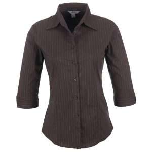 BROWN OLD Ladies 3/4 Sleeve Manhattan Striped Shirt - Brown Old