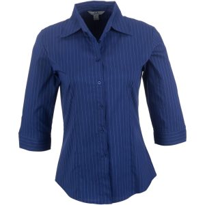 BLUE Ladies 3/4 Sleeve Manhattan Striped Shirt - Blue