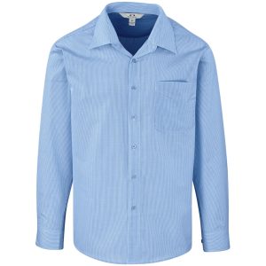 Light Blue Mens Long Sleeve Micro Check Shirt - Light Blue