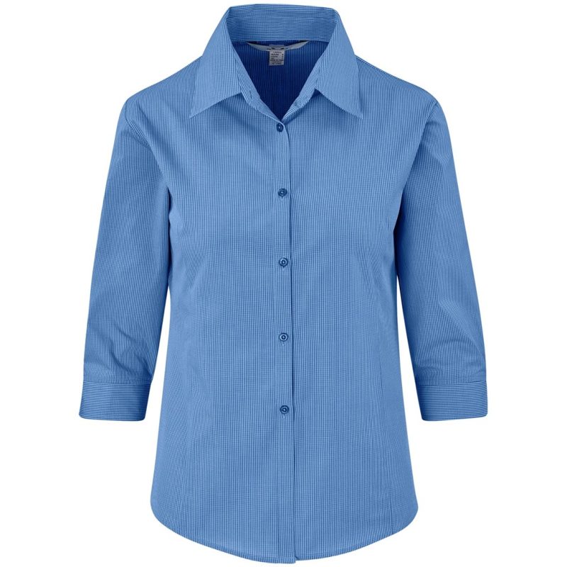 BLUE Ladies 3/4 Sleeve Micro Check Shirt