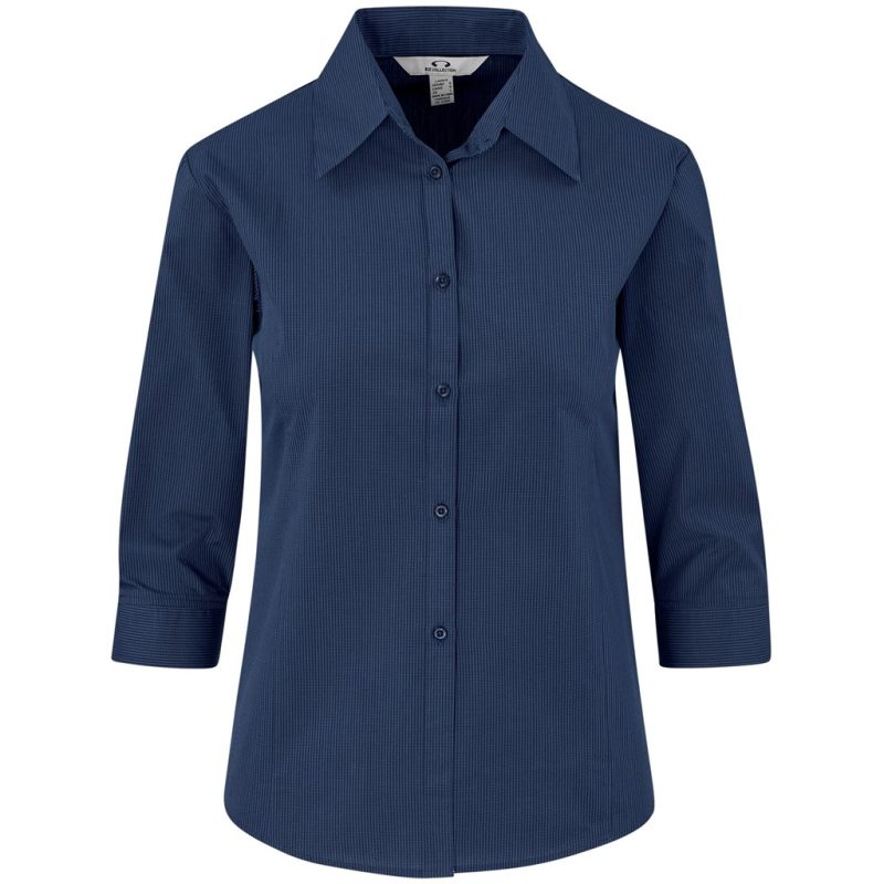 NAVY Ladies 3/4 Sleeve Micro Check Shirt