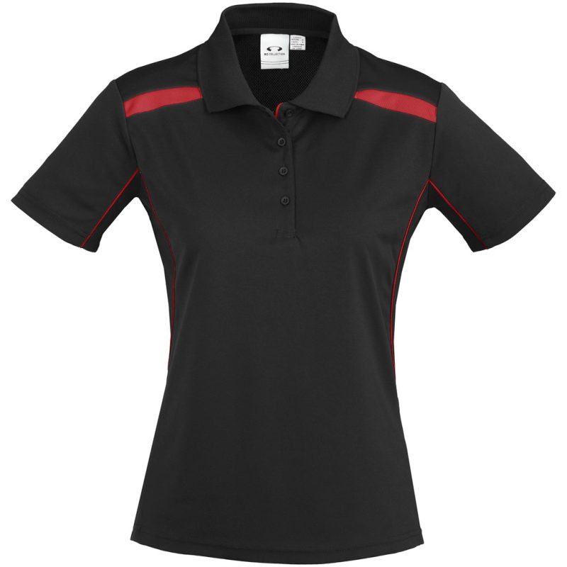 BIZ-3642-BLR_1024X1024 BLACK RED Ladies United Golf Shirt - Black Red
