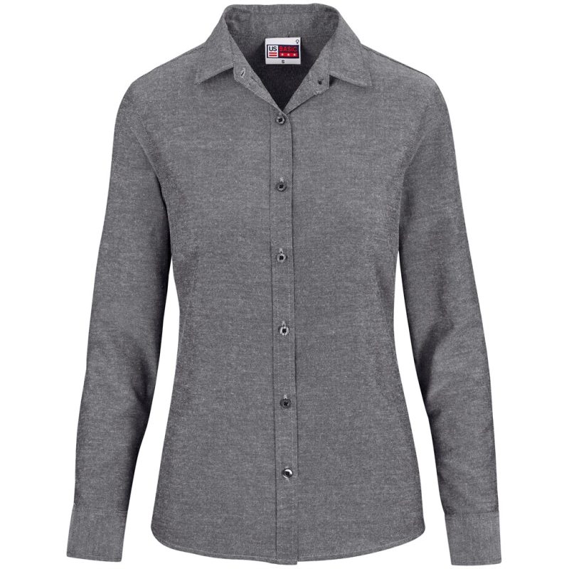 DARK GREY Ladies Long Sleeve Oxford Shirt