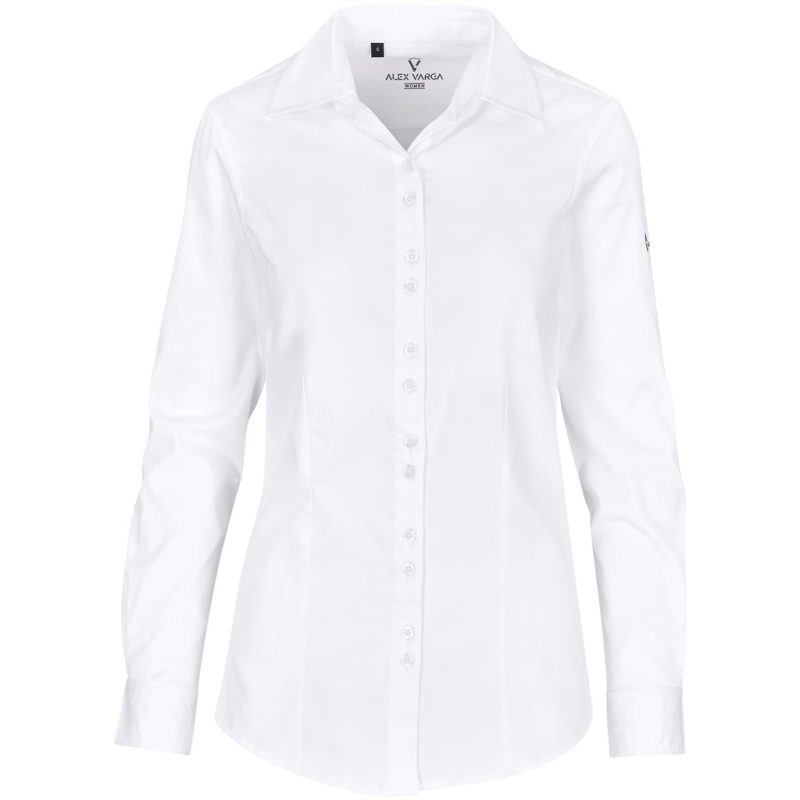 WHITE Ladies Long Sleeve Alex Varga Opus Stretch Shirt