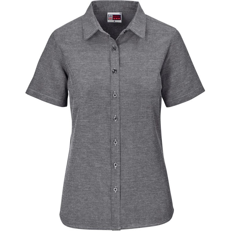 DARK GREY Ladies Short Sleeve Oxford Shirt