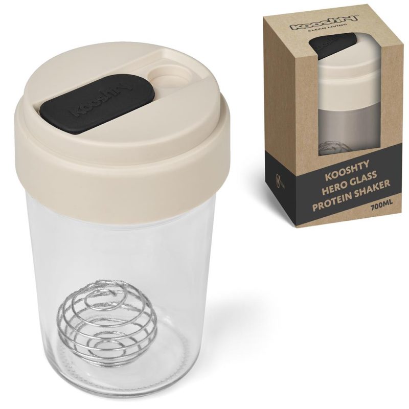 Kooshty Hero Glass Protein Shaker - 700ml - Cream
