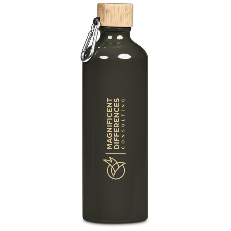 Military Green Serendipio Origen Aluminium & Bamboo Water Bottle – 750ml