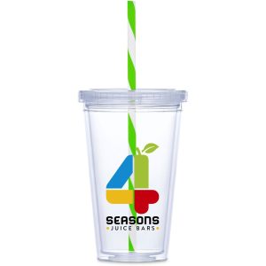 LIME Malibu Double-Wall Plastic Tumbler & Straw - 470ml - Lime