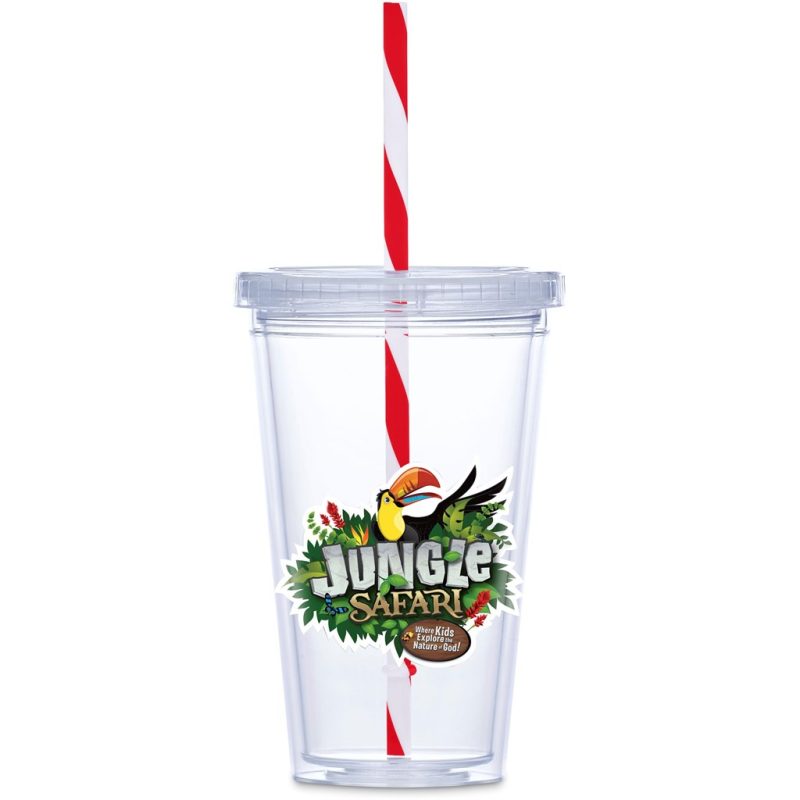 RED Malibu Double-Wall Plastic Tumbler & Straw - 470ml - Red