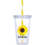 YELLOW Malibu Double-Wall Plastic Tumbler & Straw - 470ml - Yellow