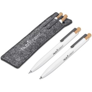 SOLID WHITE Okiyo Mimo Recycled Aluminum Ball Pen & Pencil Set