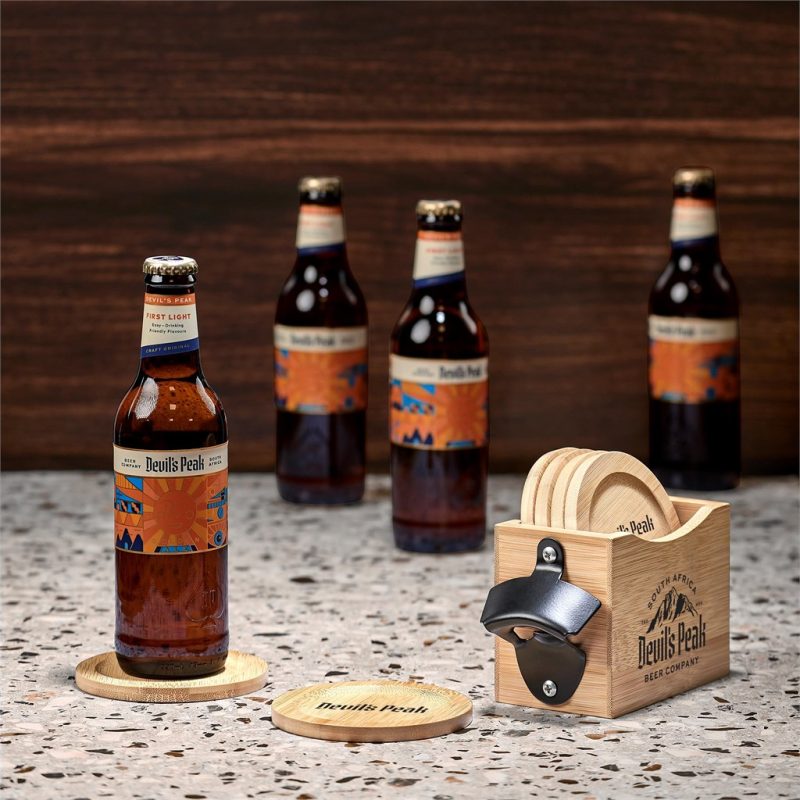 Okiyo Kanpai Bamboo Coaster & Bottle Opener Set