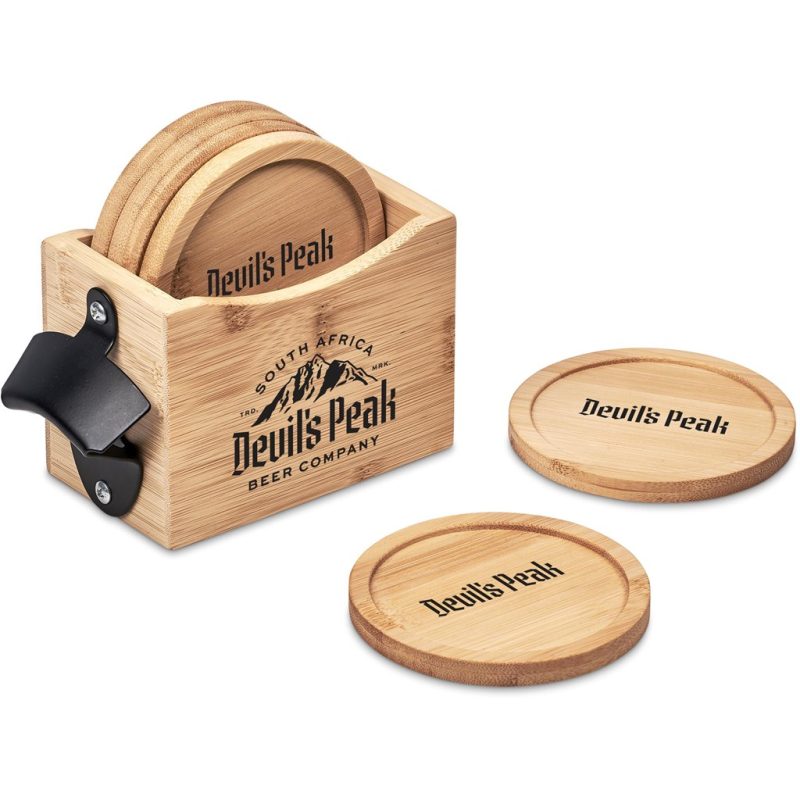Okiyo Kanpai Bamboo Coaster & Bottle Opener Set
