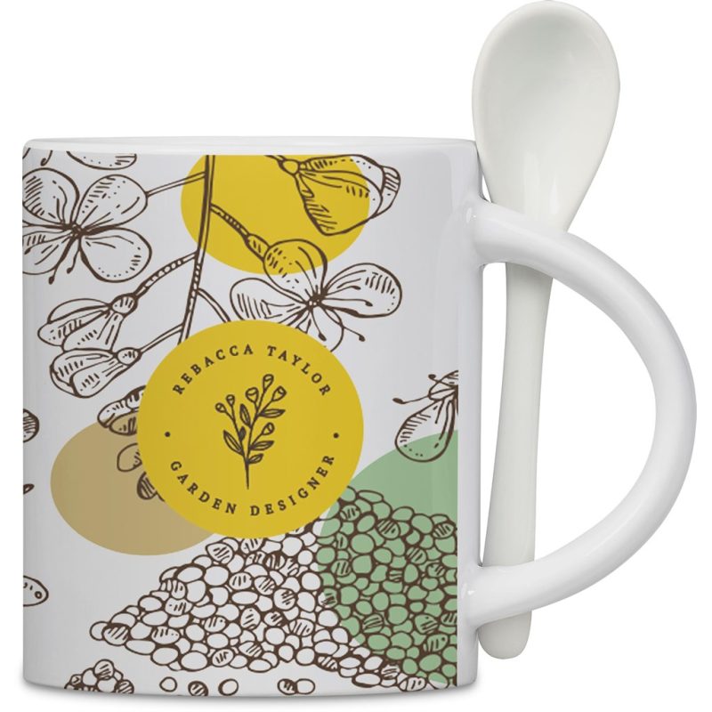 Eden Sublimation Ceramic Coffee Mug & Spoon Set - 320ml