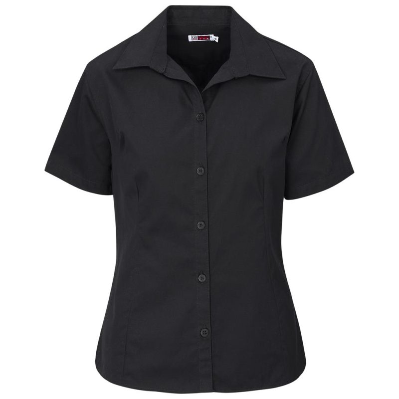 black Ladies Short Sleeve Cotton Twill Moderna Shirt