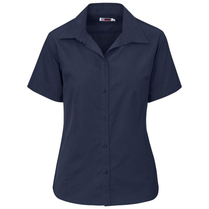 navy Ladies Short Sleeve Cotton Twill Moderna Shirt