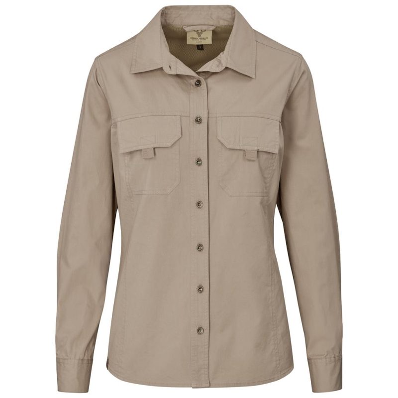 khaki Ladies Long Sleeve Mawenzi Twill Shirt