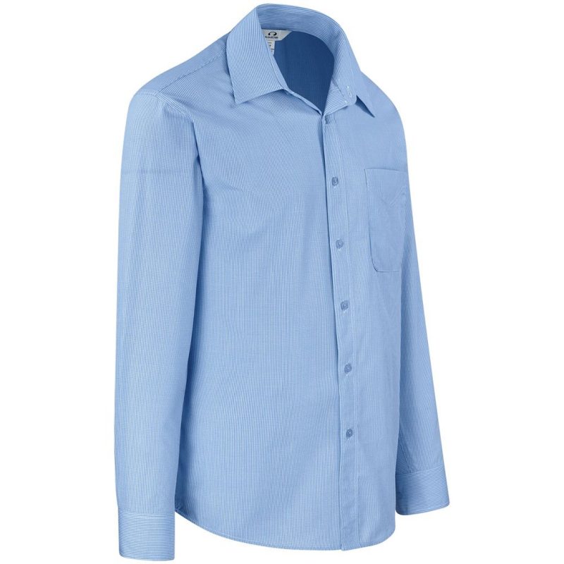 Mens Long Sleeve Micro Check Shirt - Light Blue additionalClearanceImage