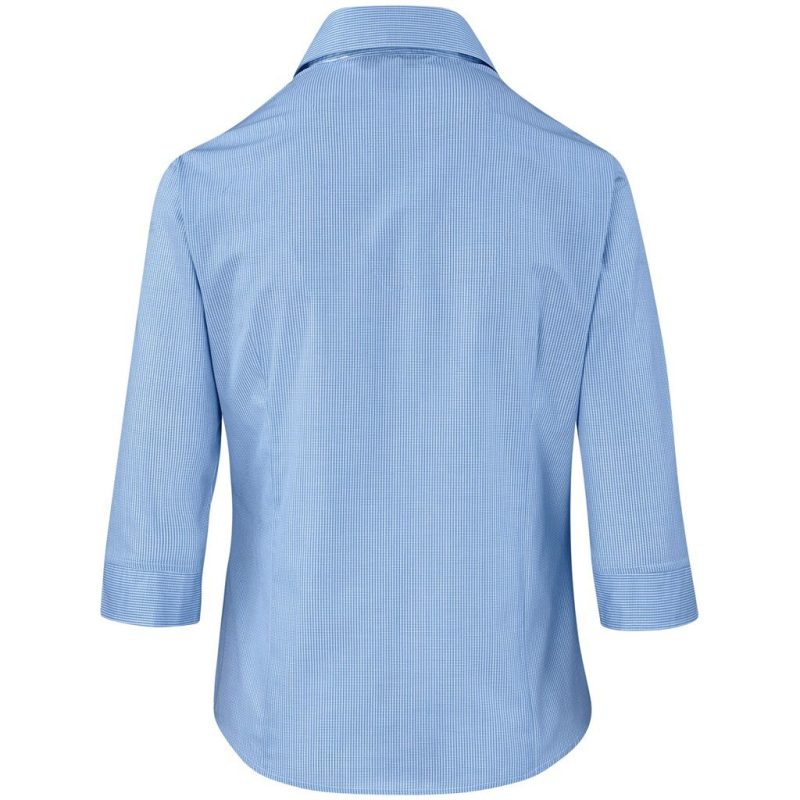 Ladies 3/4 Sleeve Micro Check Shirt - Light Blue additionalClearanceImage