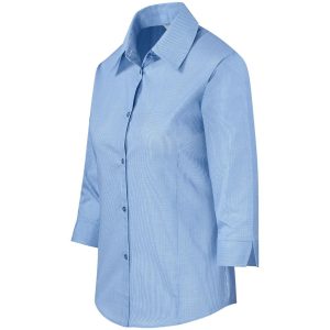 Ladies 3/4 Sleeve Micro Check Shirt - Light Blue additionalClearanceImage