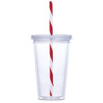 Malibu Double-Wall Plastic Tumbler & Straw - 470ml - Red