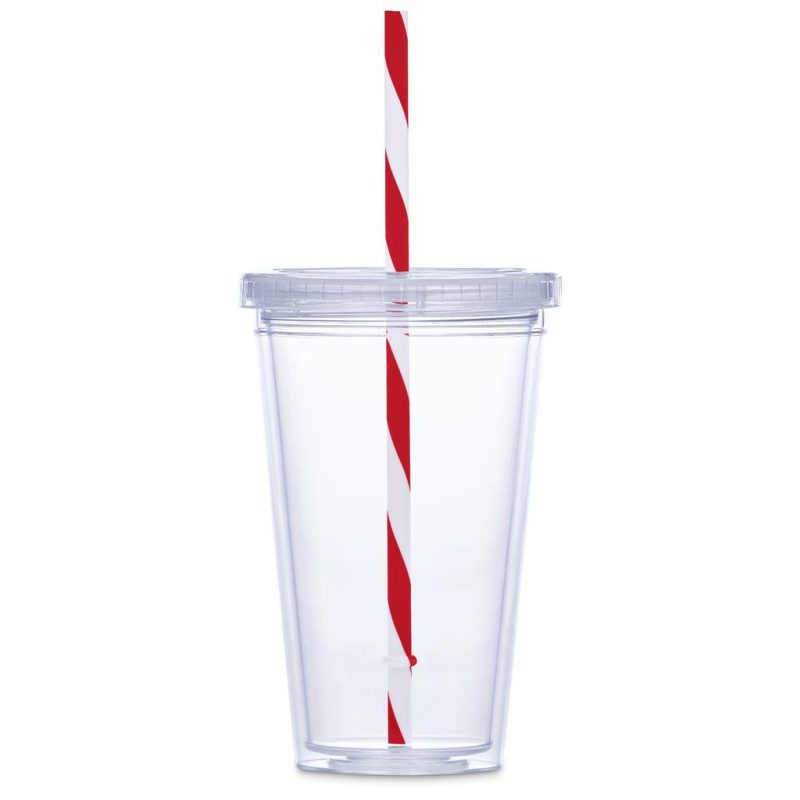 Malibu Double-Wall Plastic Tumbler & Straw - 470ml - Red